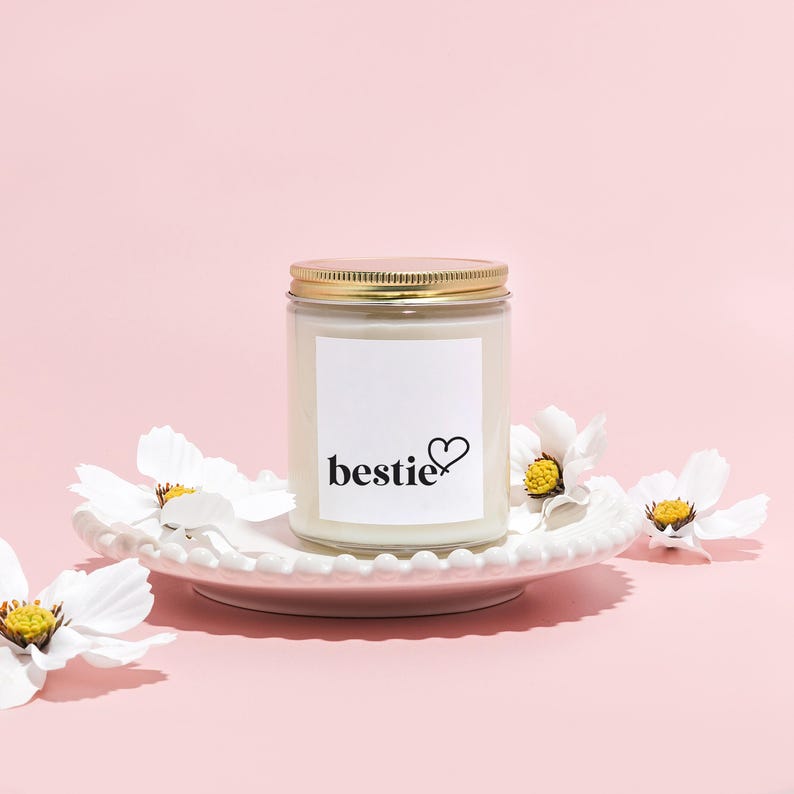 a jar with a label on it sitting on a plate