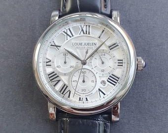 Men Chronograph Watch Classic Smart Business Casual Luxury Roman Numeral Leather Strap Professional Gentleman Wristwatch