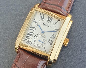 Men Classic Watch Smart Casual Business Square Gold Roman Numeral Brown Leather Strap Professional Gentleman Quartz Wristwatch