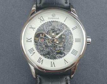 Orologio Uomo Automatico Meccanico Con Es Scheletrato - Cassa 42mm, Cinturino In Pelle Nera, Impermeabile 3ATM, Regalo Di Lusso - 2
