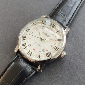 Herrklocka Automatisk Självuppdragande Mekaniskt Urverk Romerska Siffror Svart Läderarmband Lyxigt Klassiskt Professionellt Gentlemanarmbandsur bild 2