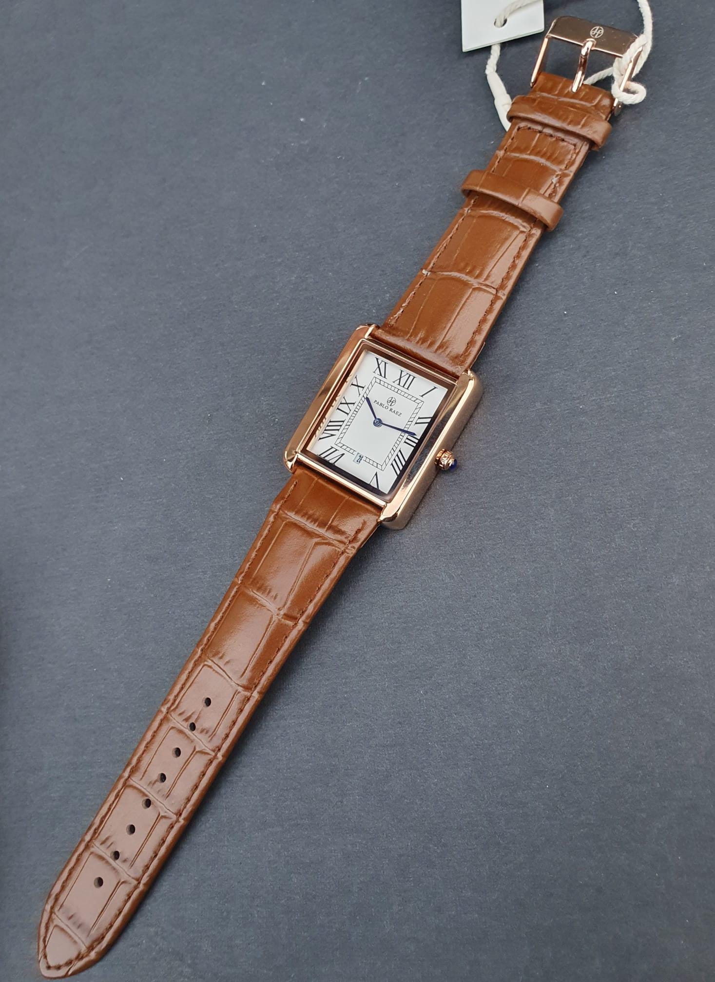 Orologio da polso da uomo classico, quadrato, rettangolare, cinturino in pelle marrone, numeri romani, oro rosa, lusso, elegante, professionale, da uomo - Italia