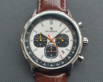 Men Chronograph Watch Smart Casual Business Luxury Sport Classic Brown Leather Strap Wristwatch