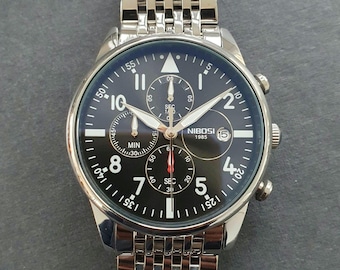 Men Chronograph Watch Classic Sport Luxury Business Stainless Steel Bracelet Aviator Pilot Wristwatch