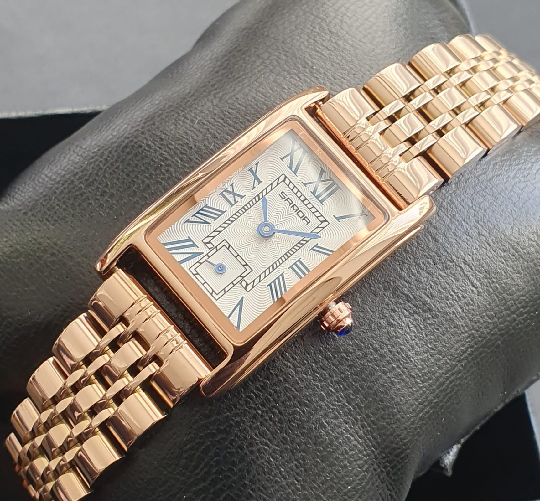 Gold Uhr Quadratisch Damen Premium Damenuhr Edelstahl Elegante