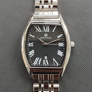 Men Tonneau Watch Classic Smart Casual Luxury Business Roman Numeral Stainless Steel Bracelet Professional Gentleman Quartz Wristwatch