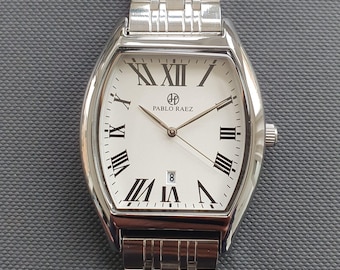 Men Tonneau Watch Classic Smart Casual Luxury Business Stainless Steel Bracelet Roman Numeral Professional Gentleman Quartz Wristwatch