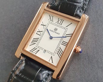 Men Classic Watch Square Rectangular Black Leather Strap Roman Numeral Rose Gold Luxury Smart Business Professional Gentleman Wristwatch