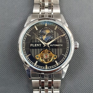 Men Automatic Watch Moon Phase Mechanical Balance Wheel Movement Stainless Steel Bracelet Classic Luxury Business Gentleman Wristwatch
