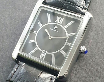 Men Classic Watch Square Rectangular Black Leather Strap Roman Numeral Luxury Smart Casual Business Professional Gentleman Wristwatch