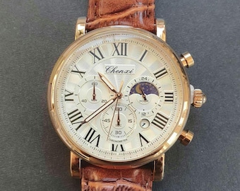 Men's Classic Square Roman Numerals Date Genuine Leather Band - Foto 10