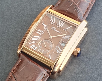 Men Classic Watch Smart Casual Luxury Business Square Rose Gold Roman Numeral Brown Leather Strap Professional Gentleman Quartz Wristwatch