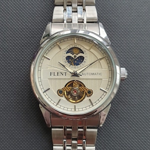 Men Automatic Watch Moon Phase Mechanical Balance Wheel Movement Stainless Steel Bracelet Classic Luxury Business Gentleman Wristwatch