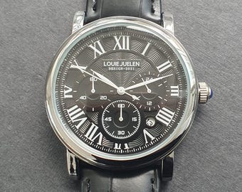 Men Chronograph Watch Classic Smart Business Casual Luxury Roman Numeral Leather Strap Professional Gentleman Wristwatch