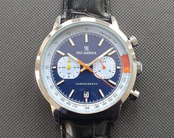 Men Chronograph Watch Classic Smart Casual Business Luxury Sport Black Leather Strap Wristwatch