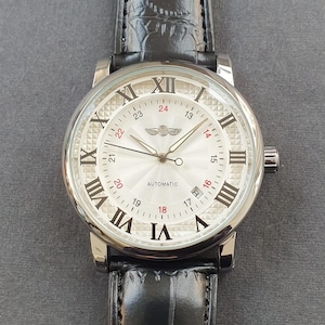 Herrklocka Automatisk Självuppdragande Mekaniskt Urverk Romerska Siffror Svart Läderarmband Lyxigt Klassiskt Professionellt Gentlemanarmbandsur bild 1