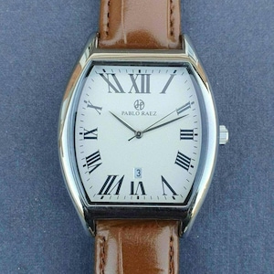 Men Tonneau Watch Classic Smart Casual Luxury Business Brown Leather Strap Roman Numeral Professional Gentleman Quartz Wristwatch