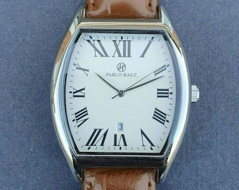 Men Tonneau Watch Classic Smart Casual Luxury Business Brown Leather Strap Roman Numeral Professional Gentleman Quartz Wristwatch