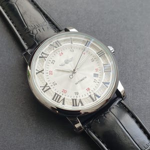 Herrklocka Automatisk Självuppdragande Mekaniskt Urverk Romerska Siffror Svart Läderarmband Lyxigt Klassiskt Professionellt Gentlemanarmbandsur bild 3