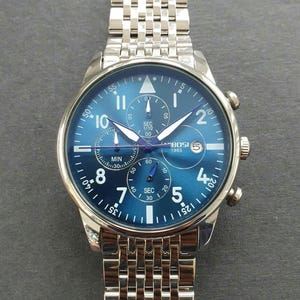 Men Chronograph Watch Classic Sport Luxury Business Stainless Steel Bracelet Aviator Pilot Wristwatch