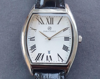 Men Tonneau Watch Classic Smart Casual Luxury Business Black Leather Strap Roman Numeral Professional Gentleman Quartz Wristwatch