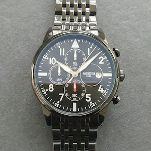 Men Chronograph Watch Classic Aviator Pilot Luxury Sport Business Smart Casual Black Stainless Steel Wristwatch