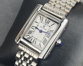 Reloj clásico para mujer, cuadrado, rectangular, elegante, informal, con números romanos, pulsera de acero inoxidable, reloj de pulsera profesional de cuarzo para mujer.