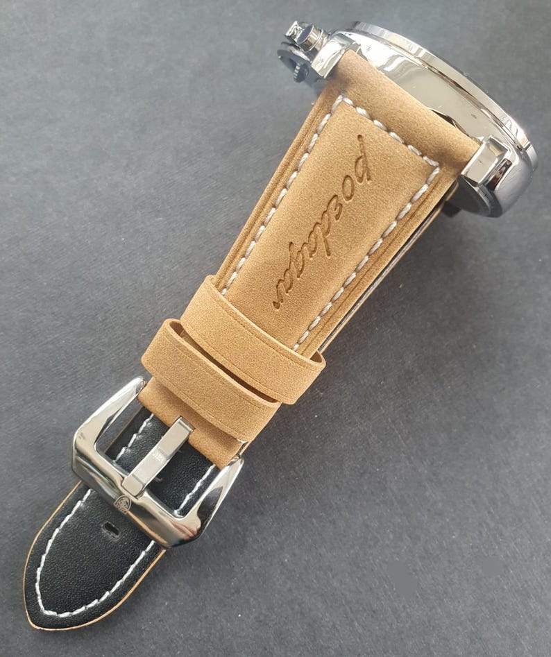 Men Chronograph Watch Luminous Military Marine Sport Classic Luxury Green Dial Brown Leather Strap Wristwatch image 3
