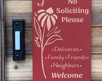 Birch Plywood No Soliciting Sign, Nature Inspired Door Sign