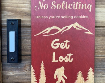 Funny Bigfoot No Soliciting Wood Sign, Doorbell Sign, Do Not Disturb
