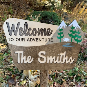 National Park, Welcome Sign, 3D Wood Camp Sign, Personalized Wedding Sign, Custom Wood Sign, RV Decor,  Our Adventure Sign, Family Name Sign