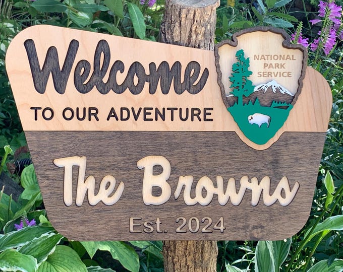 Custom National Park Welcome Sign, Birch Wood Family Name Sign