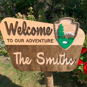 National Park, Last Name Sign, Family Name Sign, Personalized Wood Sign, Custom Sign, RV Decor,To Our Adventure , Northwoods Design