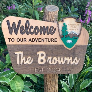 Letrero de bienvenida del Servicio de Parques Nacionales, letrero personalizado del Servicio de Parques Nacionales, letrero de boda, letrero de aventuras, Nuestra aventura