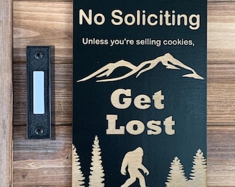 Bigfoot No Soliciting Wood Sign, Funny Door Sign