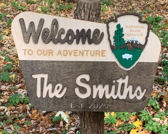 Personalized National Park Sign, Custom Wood Family Name Sign, RV Decor