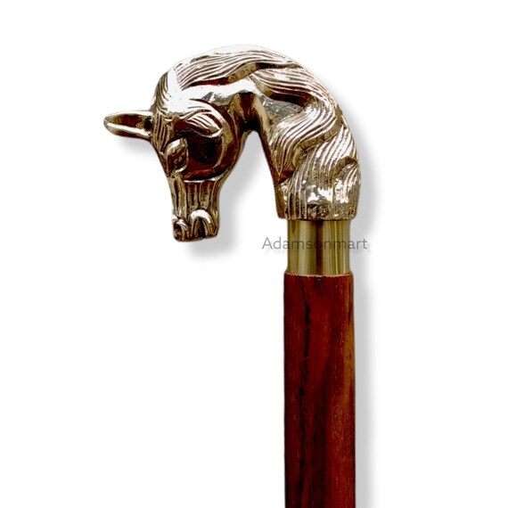 Horse Head Handle Brass Vintage Victorian Foldable Wooden Etsy