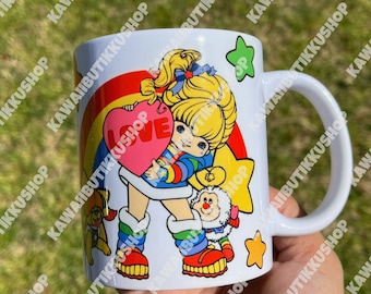80s Rainbow Handmade Vintage Star Brite Ceramic 12oz. Coffee Mug