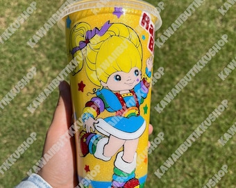 Handmade Rainbow Girl 24oz Tumbler Personalized Insulated Travel Cup  Retro 80s Cartoon Aesthetic  Custom Name Gift for Her-Nostalgic Gift