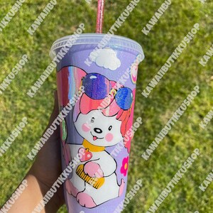 Handmade 80s Vintage Pink Haired Dog Sunglasses Purple Poochie iridescent starbucks tumbler 24oz.