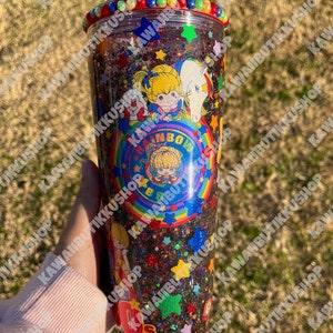 Rainbow Girl 24oz Snowglobe Tumbler Personalized Insulated Travel Cup  Retro 80s Cartoon Aesthetic  Custom Name Gift for Her-Nostalgic Gift