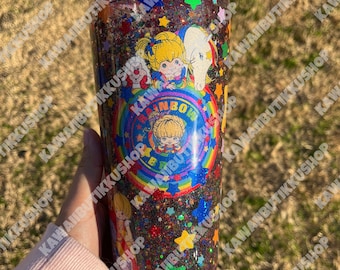 Rainbow Girl 24oz Snowglobe Tumbler Personalized Insulated Travel Cup  Retro 80s Cartoon Aesthetic  Custom Name Gift for Her-Nostalgic Gift
