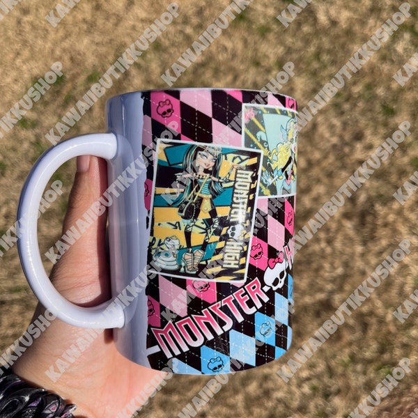 Handmade Skull Hot Pink Haunt Dracula Couture High Fashion Monster Girls Vampire Werewolf Ceramic Coffe Mug  Birthday Gifts, Gifts for her