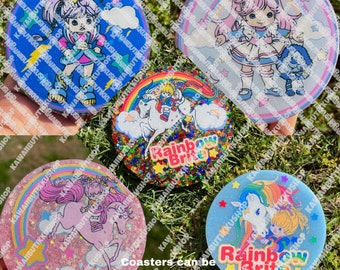 Handmade 80s Inspired Rainbow Kawaii Girl Cartoon Drink Coasters