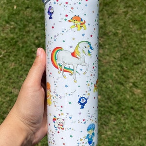 Handmade Vintage 80s Inspired Rainbow Star Brite Cartoon Metal Tumbler 20oz. Gifts for her, Birthday Gifts, Handmade Gifts, Vintage Gifts