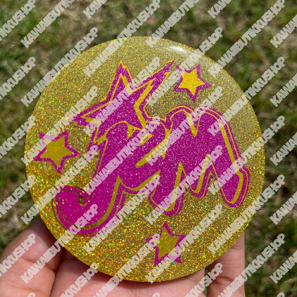 Handmade 80s Rockstar Jem Glitter n Gold Vintage Holographic Glitter Coaster