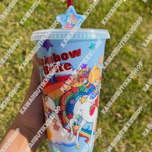 Handmade Rainbow Girl 24oz Tumbler Personalized Insulated Travel Cup  Retro 80s Cartoon Aesthetic  Custom Name Gift for Her-Nostalgic Gift