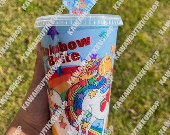 Handmade Rainbow Girl 24oz Tumbler Personalized Insulated Travel Cup  Retro 80s Cartoon Aesthetic  Custom Name Gift for Her-Nostalgic Gift