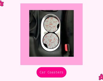 Cherry Bow Car Coasters, Neoprene Car Accessories, Set of 2