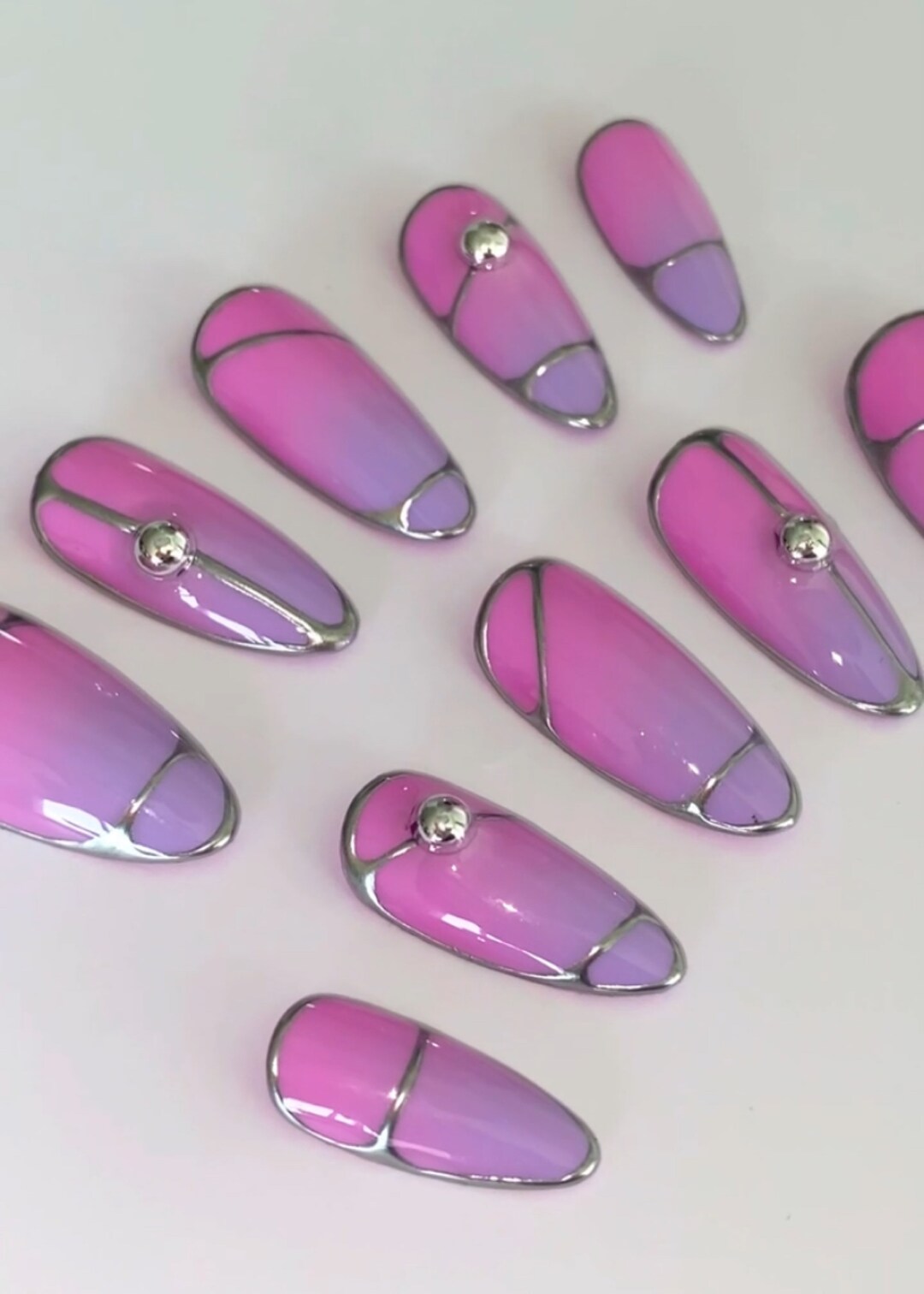 Pink and Lilac Aura Gradient Almond Press on Nails / Luxury - Etsy